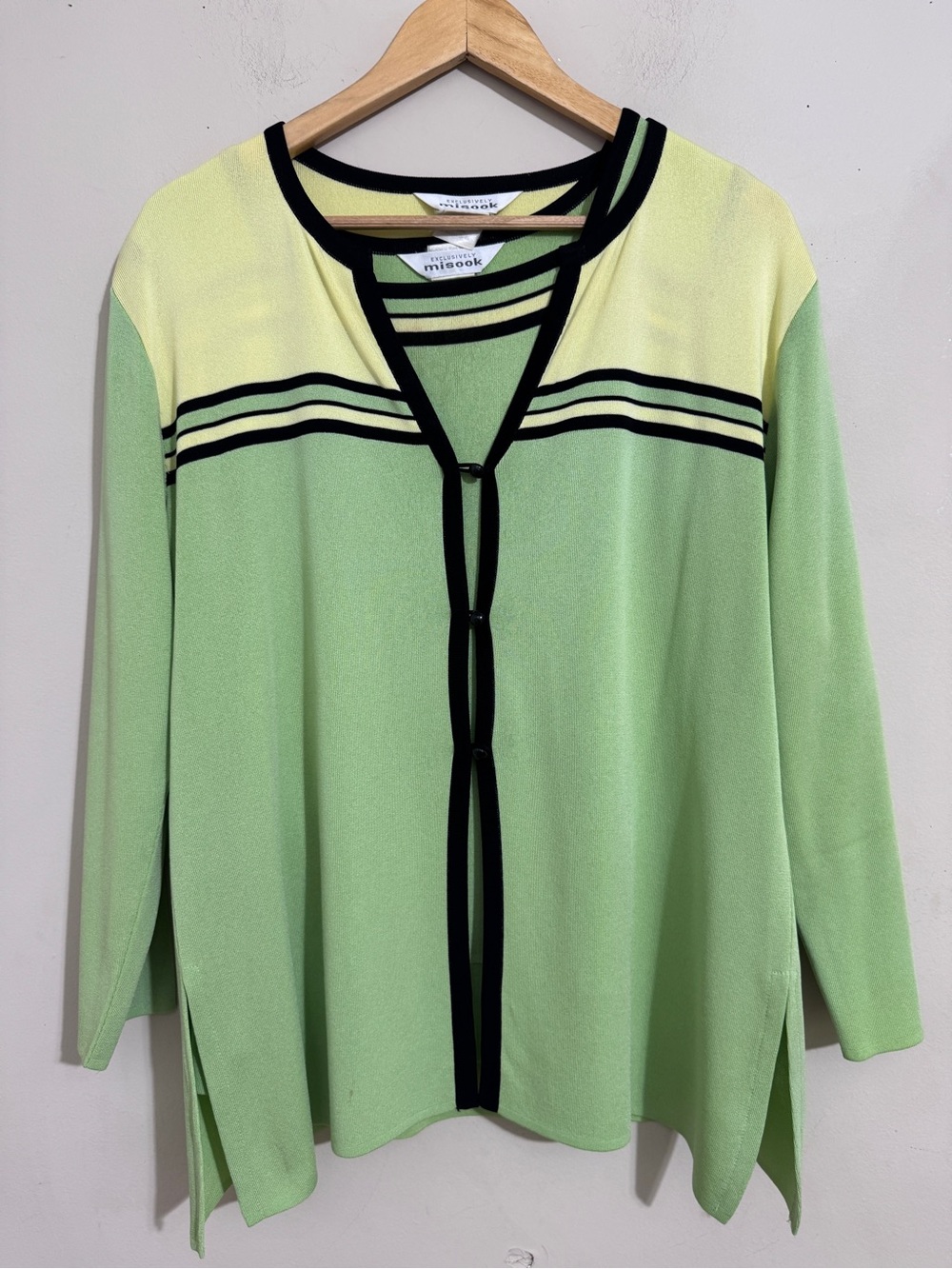 Misook Green & Lemon Acryclic Knit Twin Cardigan Set size L Career Modest Travel